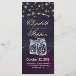 Weddenprogramma Chic Mason Jar Paars String Light Programmakaart