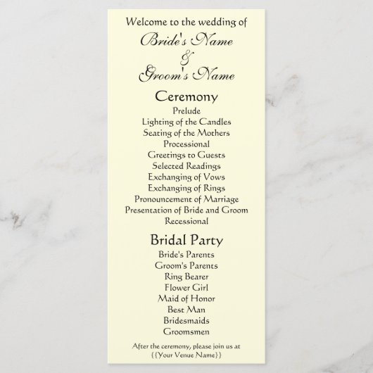 Weddenprogramma; de kus van Gustav Klimt Programmakaart (Voorkant)