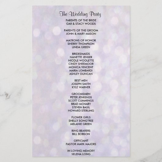 Weddenprogramma | Elegant Bokeh Lights (Achterkant)