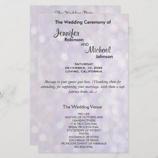 Weddenprogramma | Elegant Bokeh Lights (Voorkant / Achterkant)