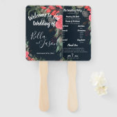 Weddenprogramma Elegant Peach Oranje Floral Handwaaier (Voorkant en achterkant)