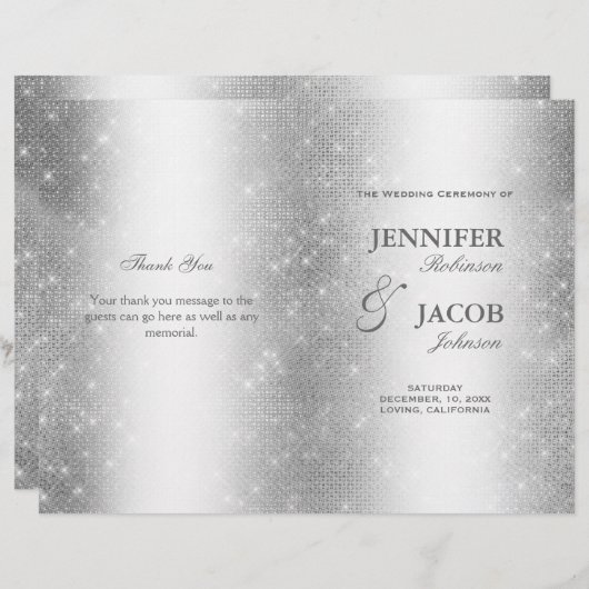 Weddenprogramma Elegant Silver Sparkles (Voorkant / Achterkant)