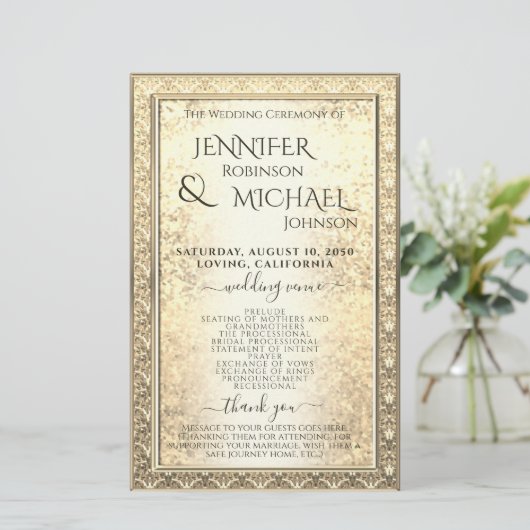 Weddenprogramma | Glam Gold Glitter-kijk (Staand voorkant)