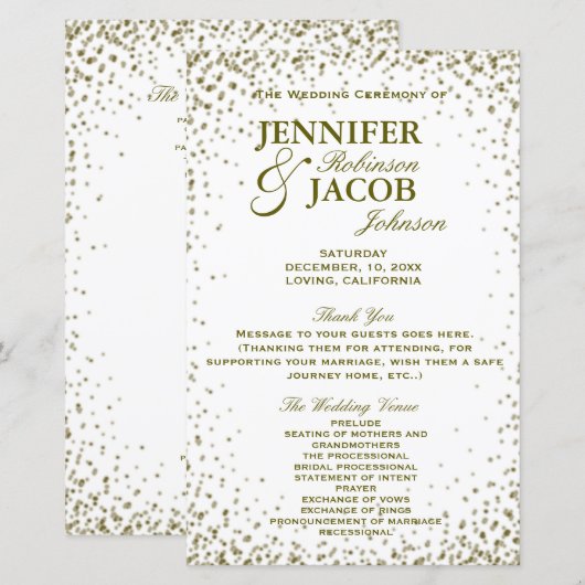 Weddenprogramma | Glitter-Confetti (goudglitter) (Voorkant / Achterkant)