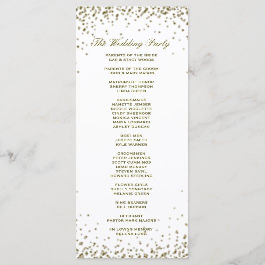 Weddenprogramma | Glitter-Confetti (goudglitter) Programmakaart (Achterkant)