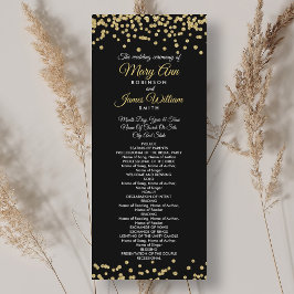 Weddenprogramma Gold Faux Glitter Confetti Black Programmakaart