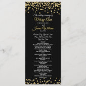 Weddenprogramma Gold Faux Glitter Confetti Black Programmakaart (Voorkant)