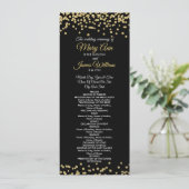Weddenprogramma Gold Faux Glitter Confetti Black Programmakaart (Staand voorkant)