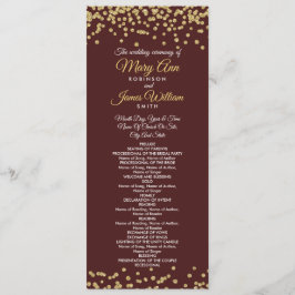 Weddenprogramma Gold Faux Glitter Confetti Marsala Programmakaart
