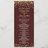 Weddenprogramma Gold Faux Glitter Confetti Marsala Programmakaart (Voorkant)
