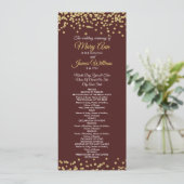 Weddenprogramma Gold Faux Glitter Confetti Marsala Programmakaart (Staand voorkant)
