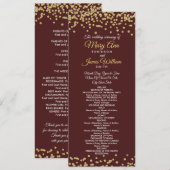 Weddenprogramma Gold Faux Glitter Confetti Marsala Programmakaart (Voorkant / Achterkant)