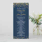 Weddenprogramma Gold Faux Glitter Confetti Navy Programmakaart (Staand voorkant)