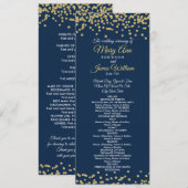 Weddenprogramma Gold Faux Glitter Confetti Navy Programmakaart (Voorkant / Achterkant)