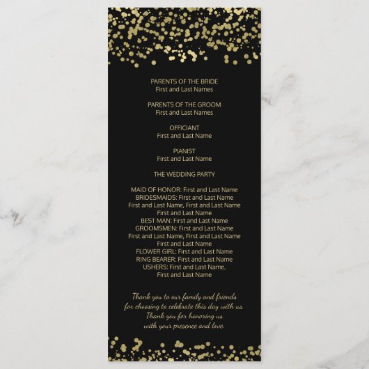 Weddenprogramma Gold Foil Confetti Programmakaart (Achterkant)