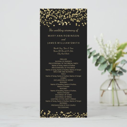 Weddenprogramma Gold Foil Confetti Programmakaart (Staand voorkant)