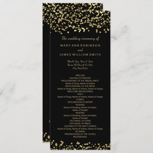 Weddenprogramma Gold Foil Confetti Programmakaart (Voorkant / Achterkant)