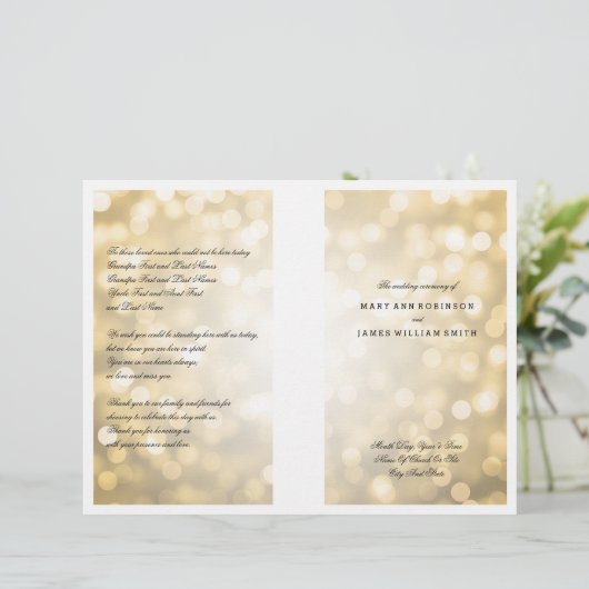 Weddenprogramma Gold Glitter Lights (Staand voorkant)
