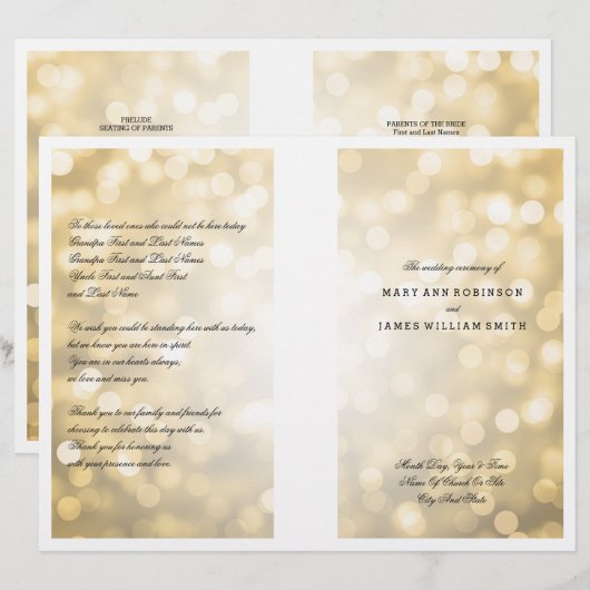 Weddenprogramma Gold Glitter Lights (Voorkant / Achterkant)
