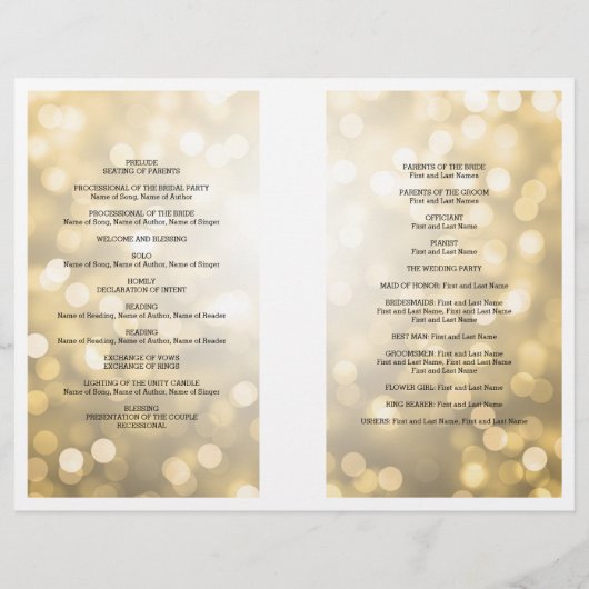 Weddenprogramma Gold Glitter Lights (Achterkant)