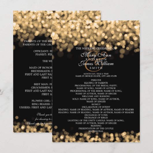 Weddenprogramma Gold Lights Kaart (Voorkant / Achterkant)