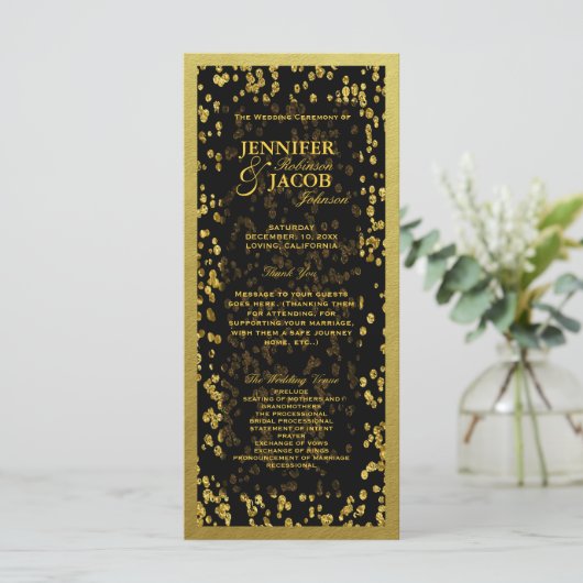 Weddenprogramma | GoudConfetti Programmakaart (Staand voorkant)