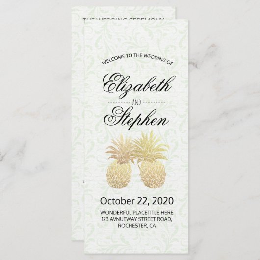 Weddenprogramma gouden anananappel programmakaart (Voorkant / Achterkant)