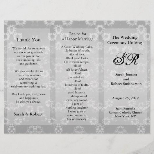 Weddenprogramma Grey Floral Flyer (Voorkant)