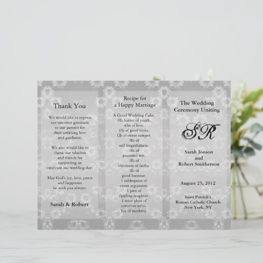 Weddenprogramma Grey Floral Flyer (Staand voorkant)