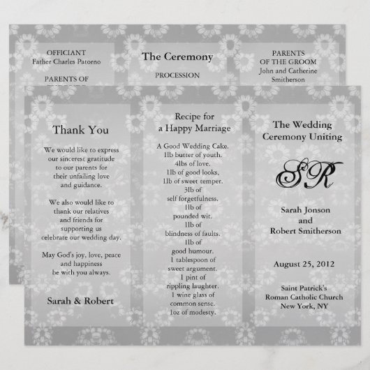 Weddenprogramma Grey Floral Flyer (Voorkant / Achterkant)