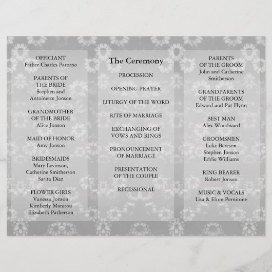 Weddenprogramma Grey Floral Flyer (Achterkant)