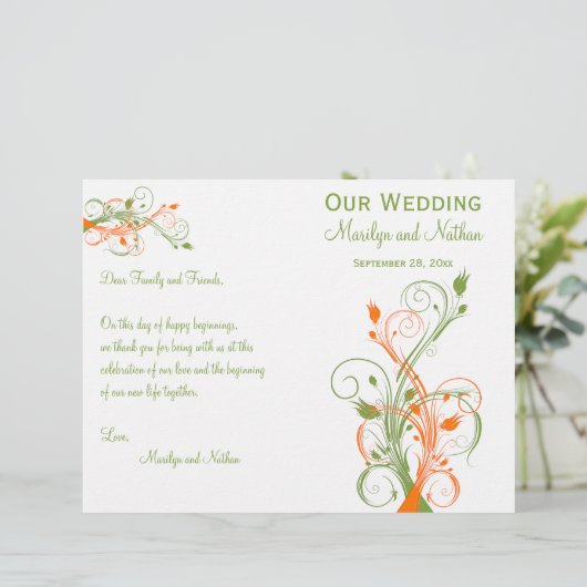 Weddenprogramma | Groen Oranje wit | Floral (Staand voorkant)