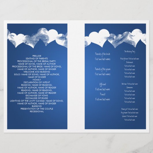 Weddenprogramma Grunge Hearts Blue (Achterkant)