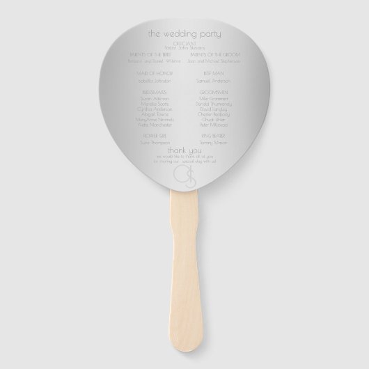 Weddenprogramma Luminous Silver Stripes Monogram Handwaaier (Achterkant)