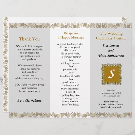 Weddenprogramma-map Gold Leaf (Voorkant / Achterkant)