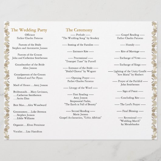 Weddenprogramma-map Gold Leaf (Achterkant)