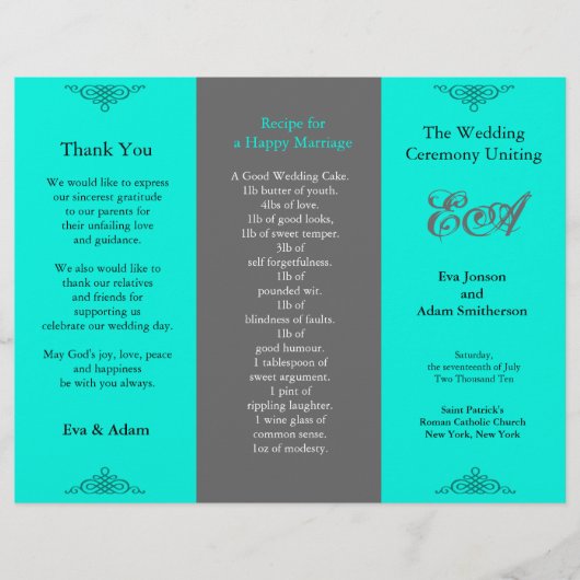 Weddenprogramma-map Klassiek Blauwgroen grijs (Voorkant)