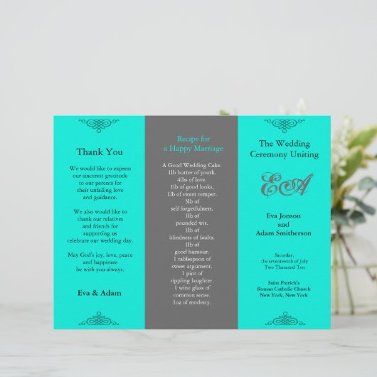 Weddenprogramma-map Klassiek Blauwgroen grijs (Staand voorkant)