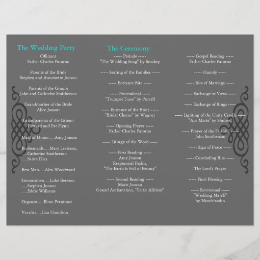 Weddenprogramma-map Klassiek Blauwgroen grijs (Achterkant)