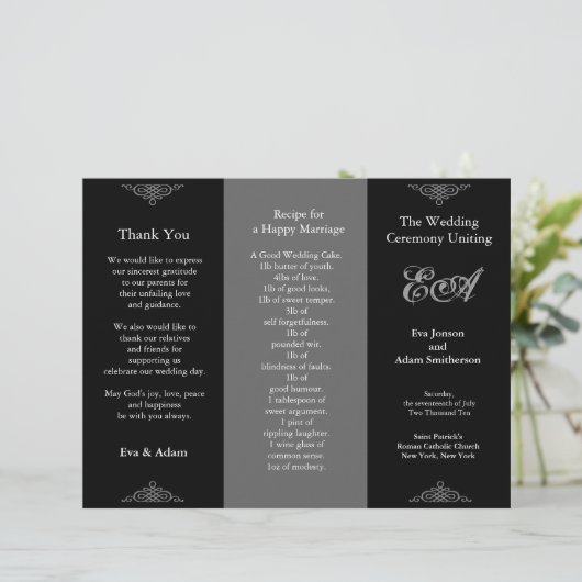 Weddenprogramma map Klassiek donkergrijs (Staand voorkant)