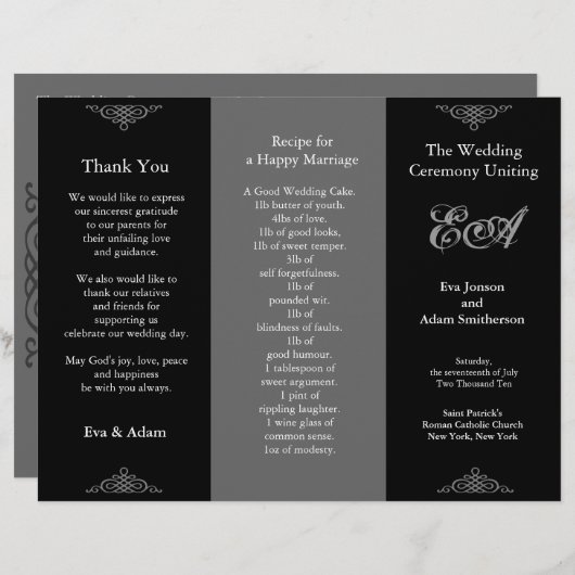 Weddenprogramma map Klassiek donkergrijs (Voorkant / Achterkant)