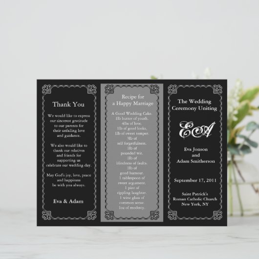 Weddenprogramma-map Klassiek zwart (Staand voorkant)