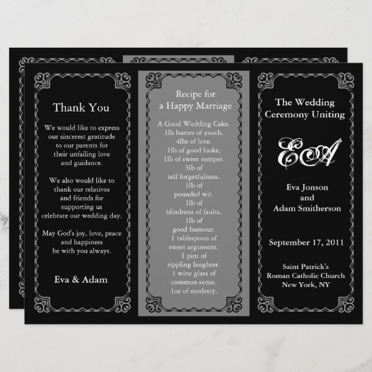 Weddenprogramma-map Klassiek zwart (Voorkant / Achterkant)