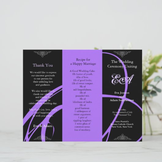 Weddenprogramma-map Twirl Paars Black (Staand voorkant)