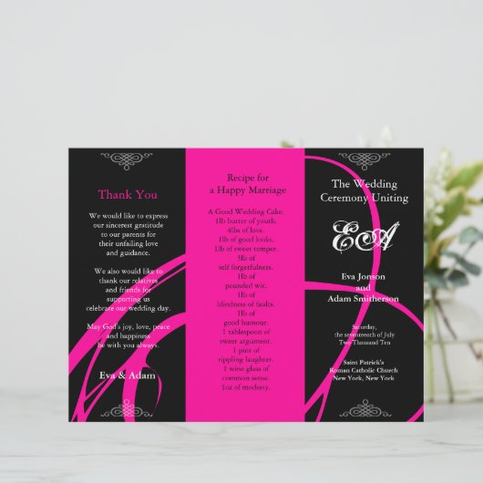 Weddenprogramma-map Twirl Pink Black (Staand voorkant)