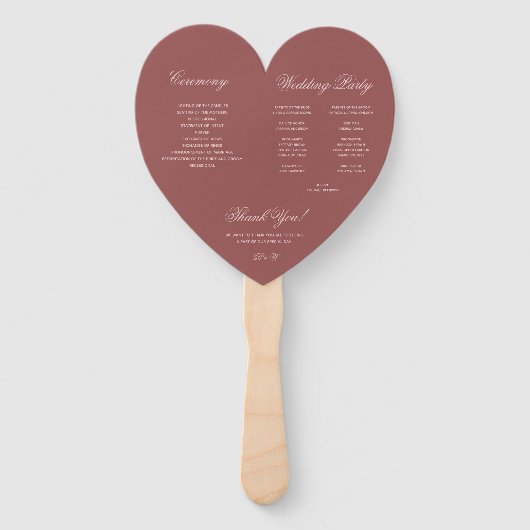 Weddenprogramma Marsala Heart Elegant Blush Script Handwaaier (Achterkant)