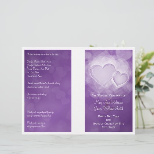 Weddenprogramma Modern Hearts Paars (Staand voorkant)