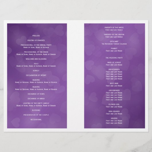 Weddenprogramma Modern Hearts Paars (Achterkant)