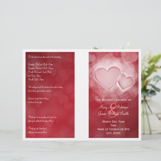 Weddenprogramma Modern Hearts Red (Staand voorkant)