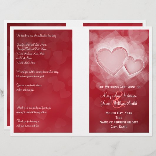Weddenprogramma Modern Hearts Red (Voorkant / Achterkant)
